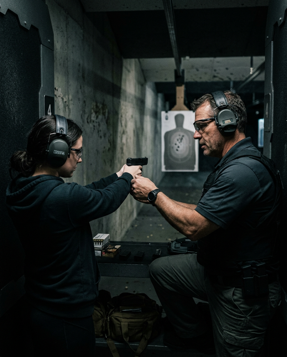 Firearms instruction on a controlled indoor range
