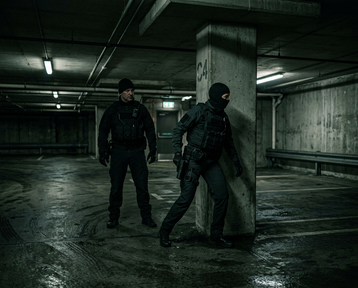 Students running a scenario-based readiness drill in low light